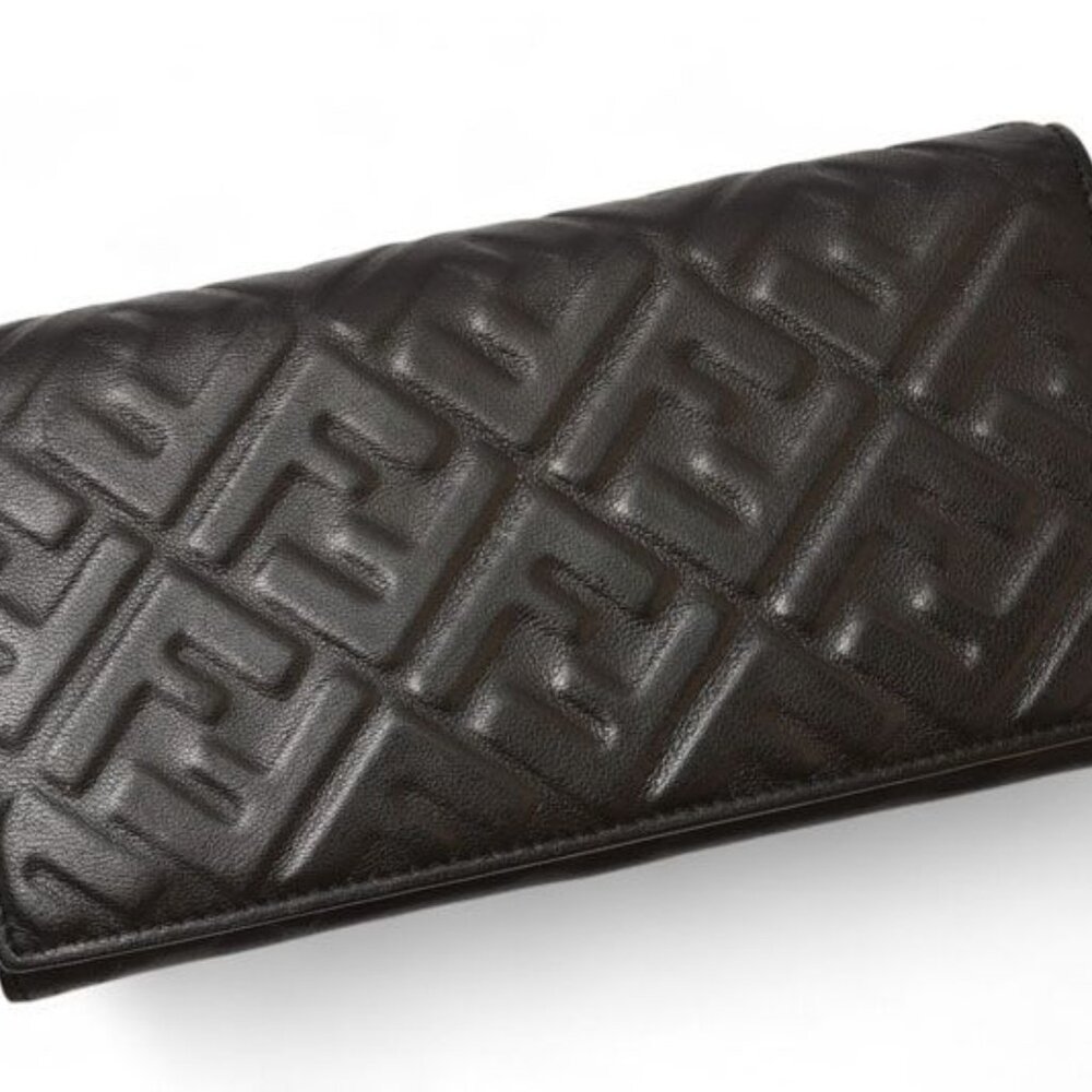 ★SOLD★ Fendi Wallet Bifold Long Wallet Leather Women Men FF Embossed Black 7 - Picture 2 of 11